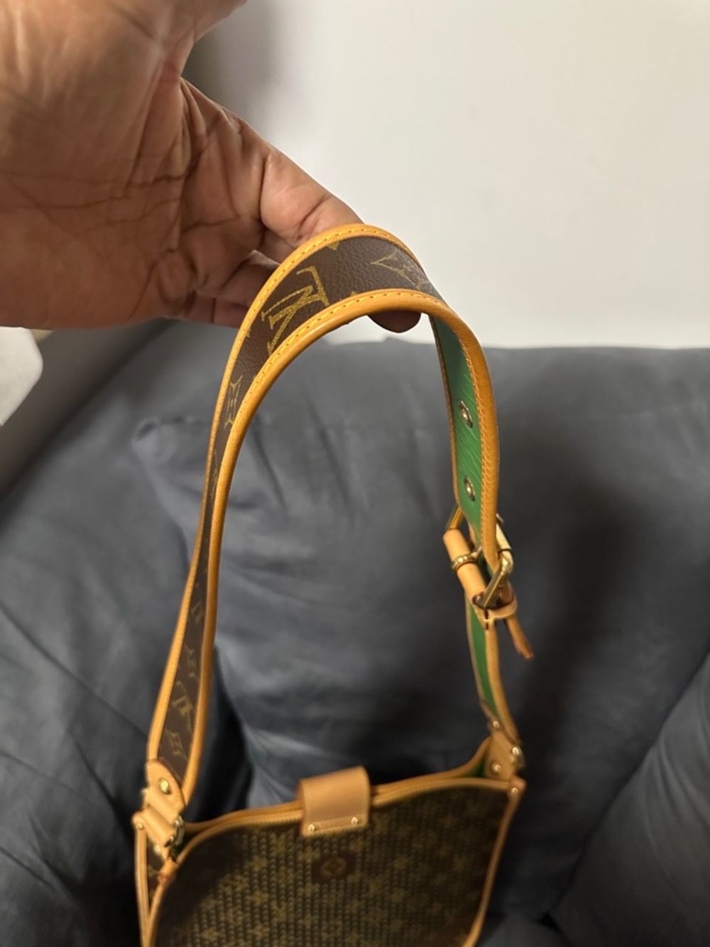Louis Vuitton Brown Monogram Shoulder Bag with Green Accents - Picture 3 of 12